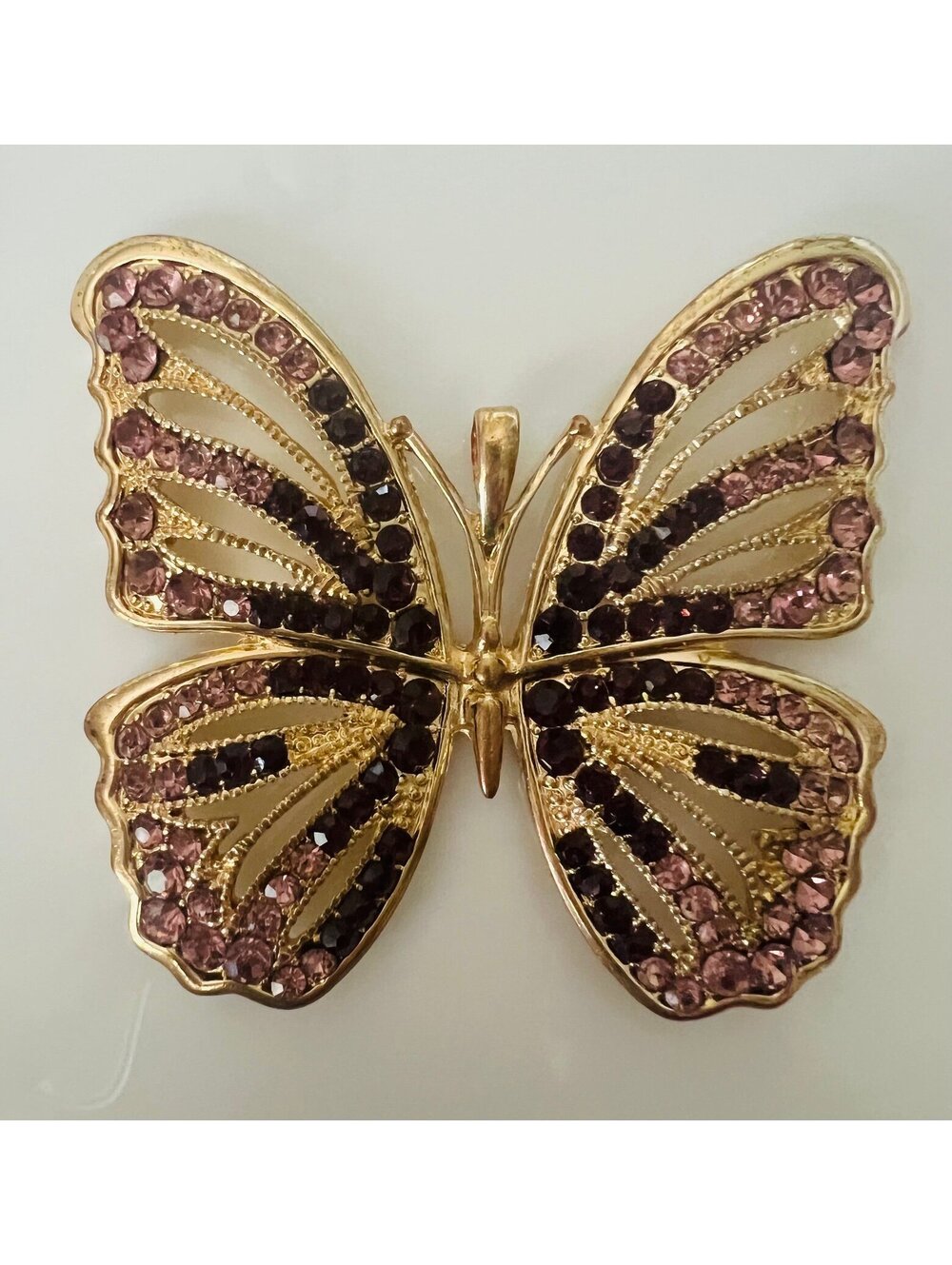 Monet Butterfly Ornament Pendant Amethyst Garnet crystal gold